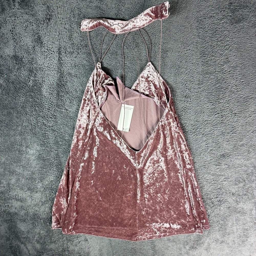 TOBI S Crushed Velvet Slip Dress Blush Pink Choker Neck Strappy Back NWT - Picture 2 of 8
